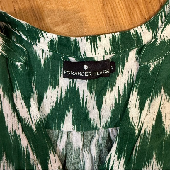 Pomander Place Green Ikat Kenzo Tuckernuck Tiered Summer Mini Dress Size S - Picture 3 of 8
